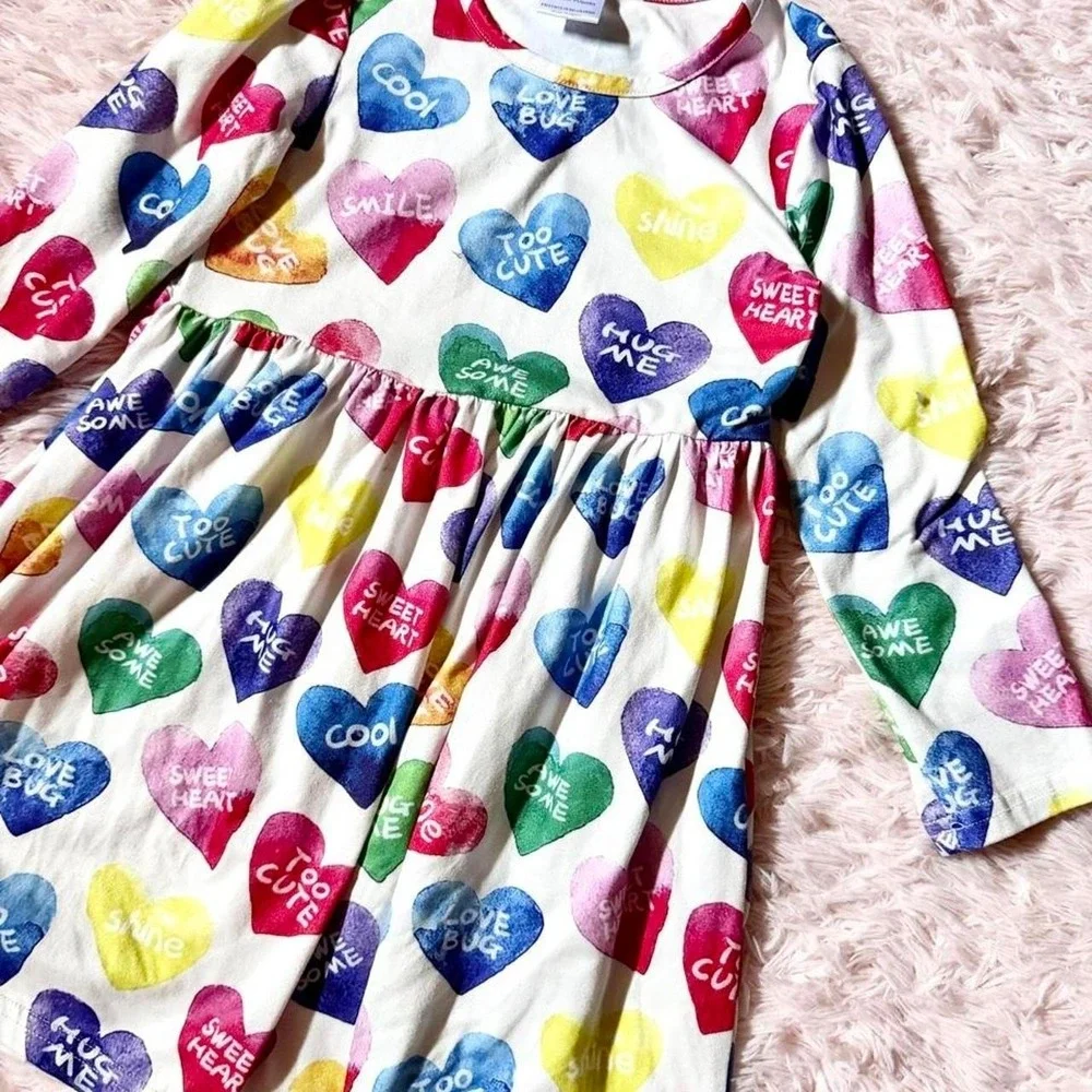Valentines Heart Love Colorful Whimsical Festive Skater Dress Girls 4/5 Kidcore